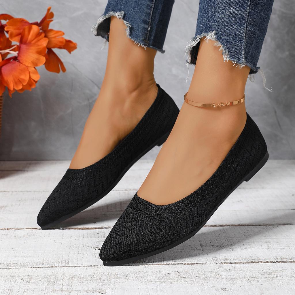 Модная женская обувь на плоской подошве 2025 Новая вязаная обувь слипоны для женщин Остроносые однотонные лоферы Повседневные дышащие плоские кроссовки Женские