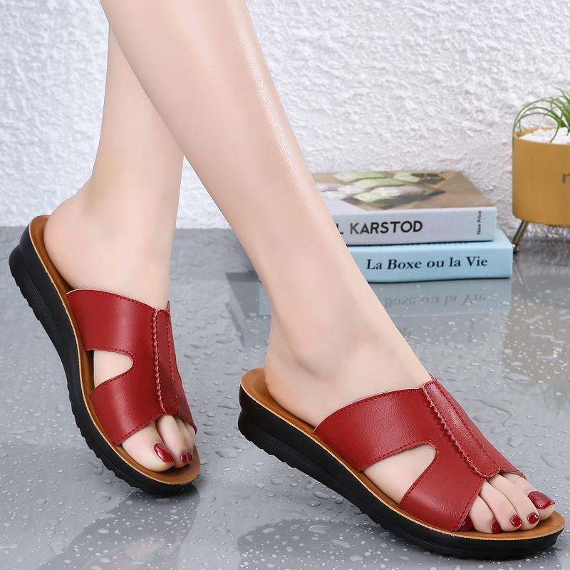 Летние женские сандалии, кожаные однотонные домашние сандалии для дома, сандалии для женщин