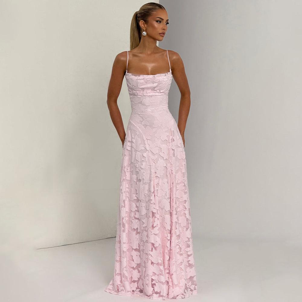 European and American style spring and autumn spring and autumn new women's clothing sexy suspender chiffon temperament backless evening dress dress