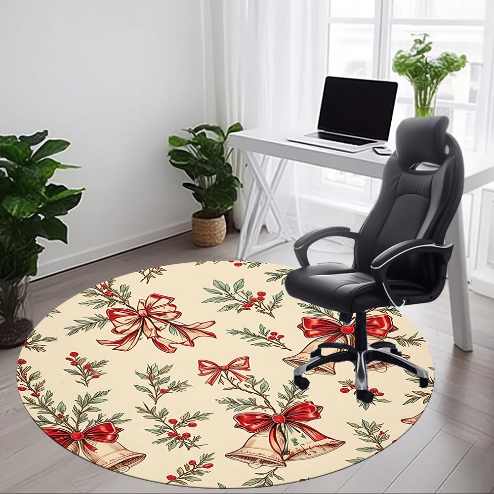 1pc Holiday BellsChair Carpet for Office, Indoor Non-Slip Washable Polyester Fiber Carpet, Mat For Office, Machine Washable