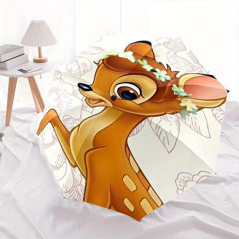 Disney Bambi,Deer,Flowers Fashion Manual Folding Umbrella - Reinforced Eight Ribs, Automatic Opening and Closing, Lightweight, Ssuitable For