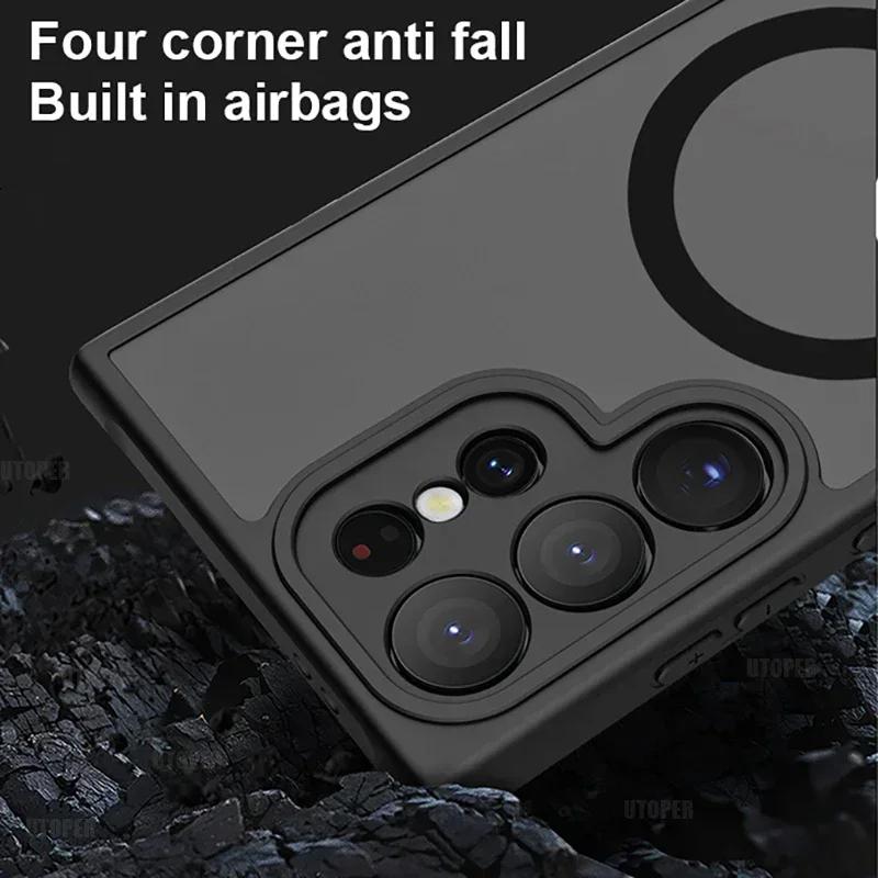 Magnetic Lens Protector Matte Translucent Case For Samsung Galaxy S26 S25 S24 S23 FE A16 A17 A26 A36 A56 Wireless Charger Cover