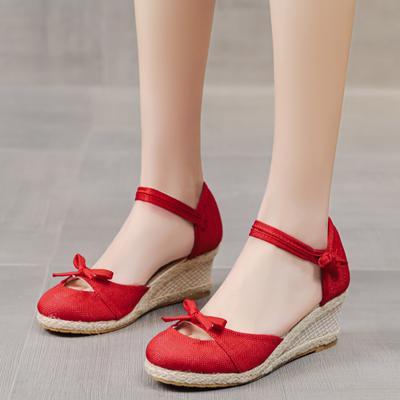 Женские сандалии модные женские летние плетеные банты удобные туфли на танкетке пляжные круглые дышащие сандалии женские сандалии летние
