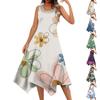 Women's Casual Fashion Round Neck Sleeveless Floral Print Irregular Hem Midi Dress