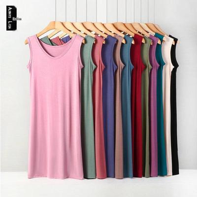 Женское черное модальное платье-майка без рукавов - Миди, Свободный крой, Большой размер