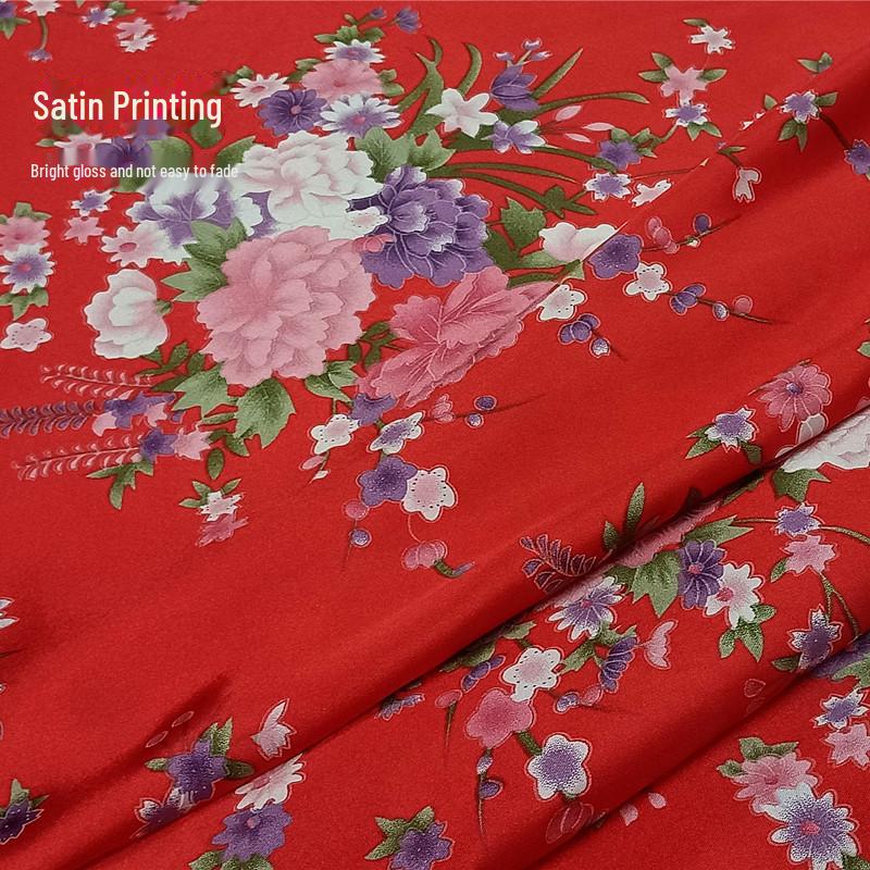 Floral Satin Print Cheongsam Pajamas with Ribbon Headdress and Lantern Kimono Quilt Fabric