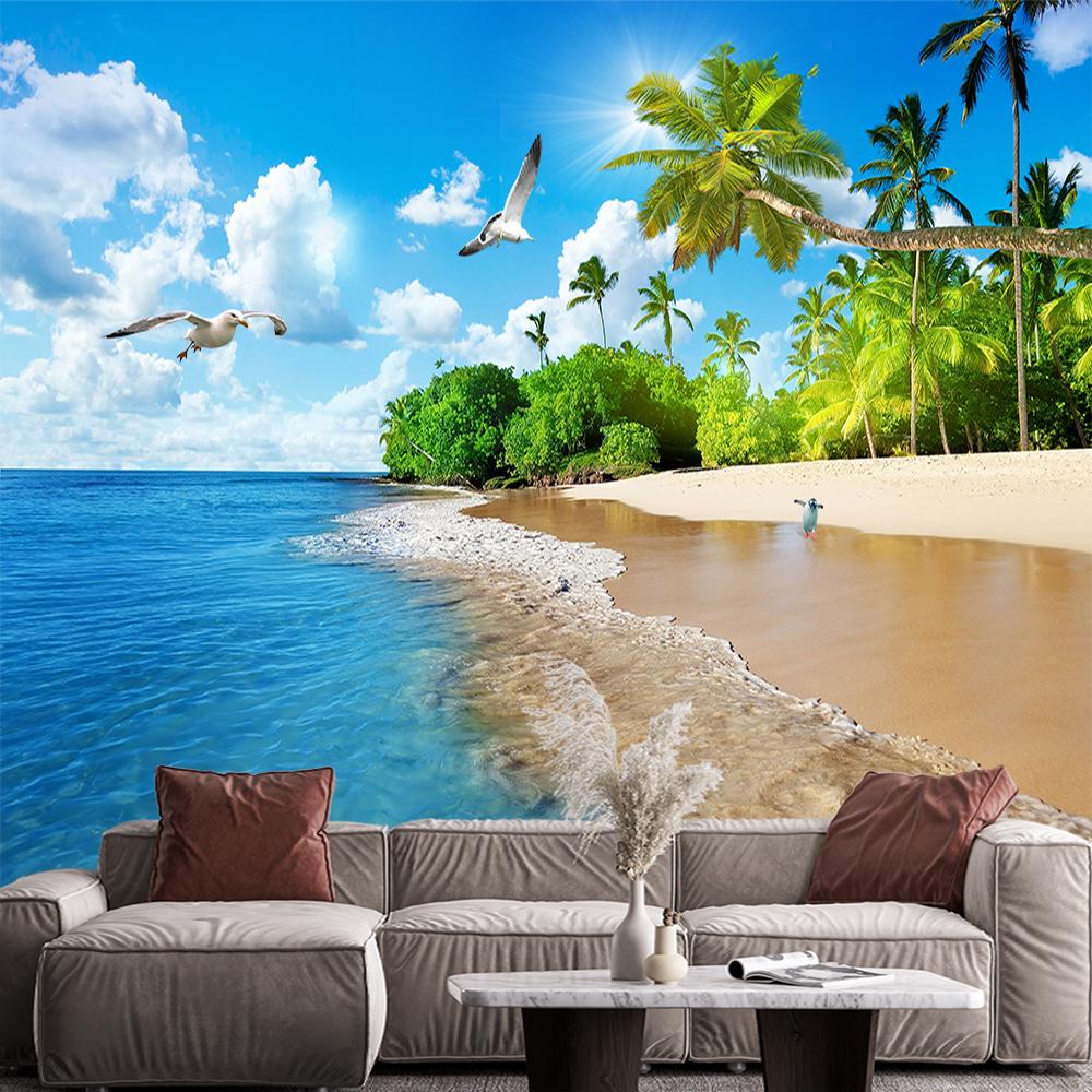Seascape Mural Beach Coconut Tree 3d Wallpaper Living Room Bedroom Beach Wall Mural Decoration