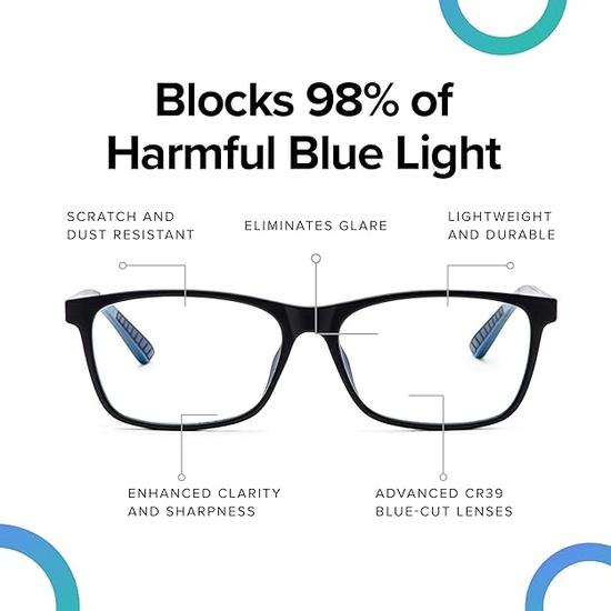 Intellilens | Компьютерные очки Zero Power Blue Cut | Антибликовые, легкие и блокируют вредные лучи | Характеристики защиты от УФ-излучения | Для мужчин и женщин