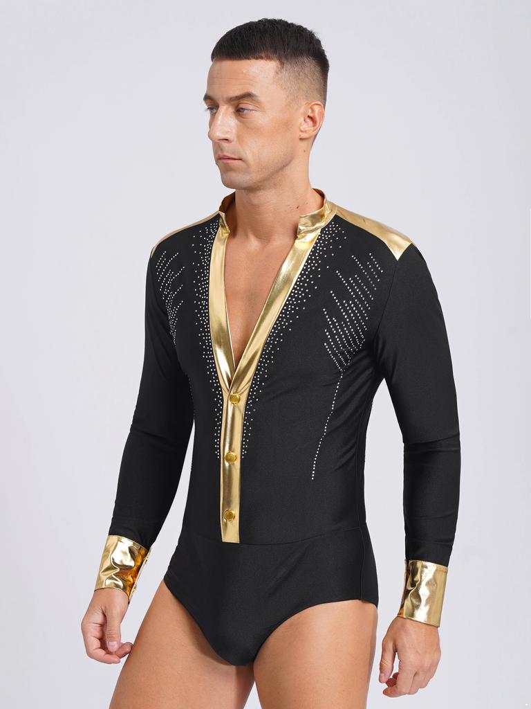 Мужской трико для фигурного катания и танцев с глубоким V-образным вырезом, боди для современного джаза, танго, самбы, ча-ча, румбы, костюм для бальных выступлений