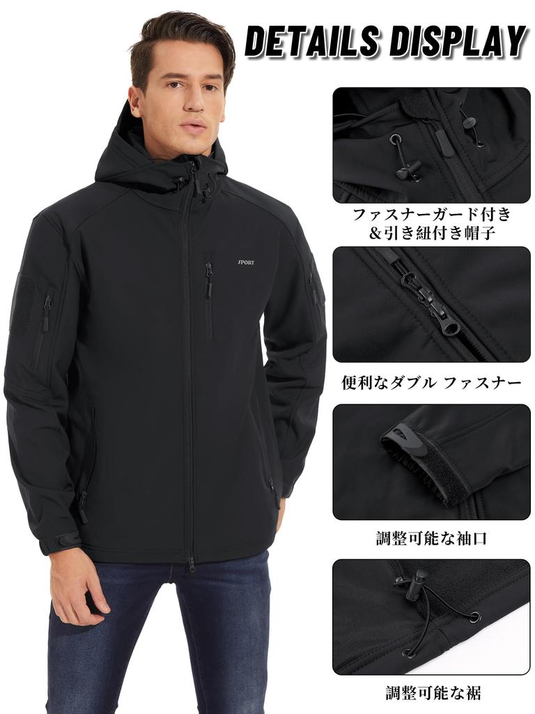 Soft Shell Cold Winter Bike Water Mountain Work Mountain Outdoor Black 3XL [KEFITEVD] Men's Jacket, Protection, Outerwear, Windproof, Military,