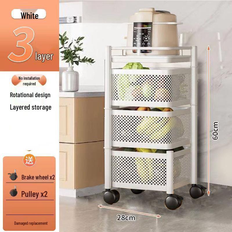 Rotating Multi-Layer Kitchen Storage Rack with Square Frame