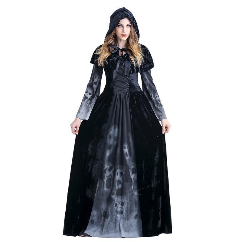 Halloween New Skull Print Witch Vampire Costume Queen Costume Party Witch Witch Costume