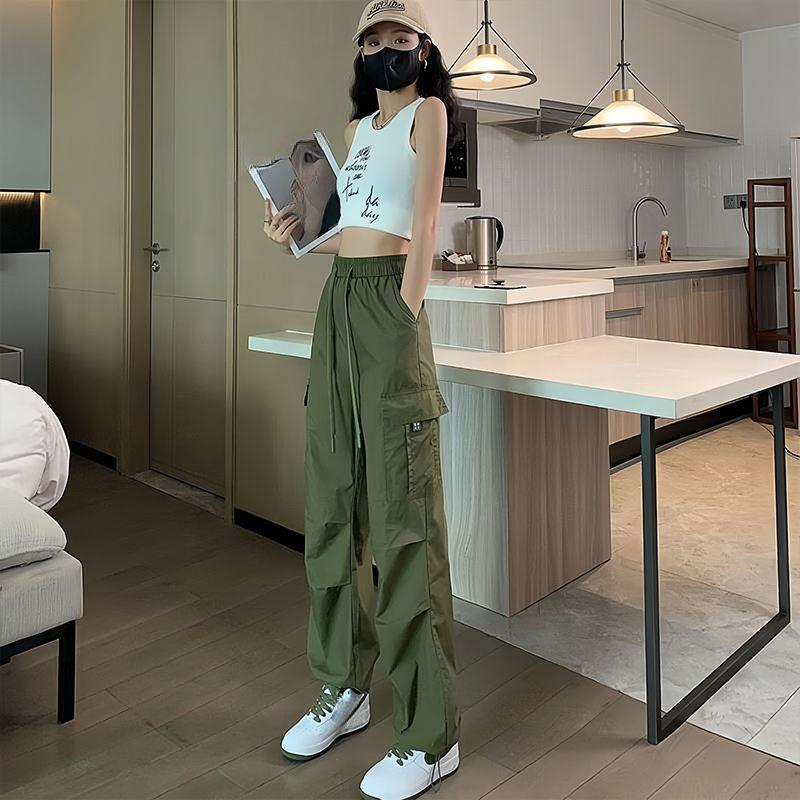 Летний ретро комбинезон повседневный прямой свободный с высокой талией брюки женские