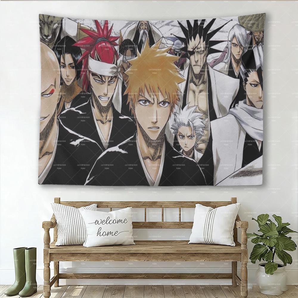 B-Bleach Anime Ichigo & Captains Large Tapestry, Large Wall Tapestry, Cool Room Decoration Items for Bedroom Dorm