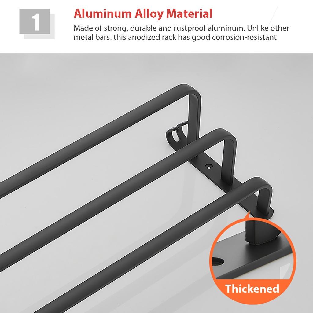 1/2/3-Tier Towel Hanger Rail Wall Mounted Towel Rack Towel Rack Bathroom Space Aluminum Black Towel Bar Rail Matte Black Towel 12/16/20Inches New