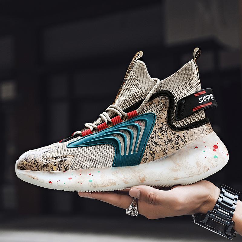 Мужская модная дышащая обувь большого размера с высоким берцем и сеткой