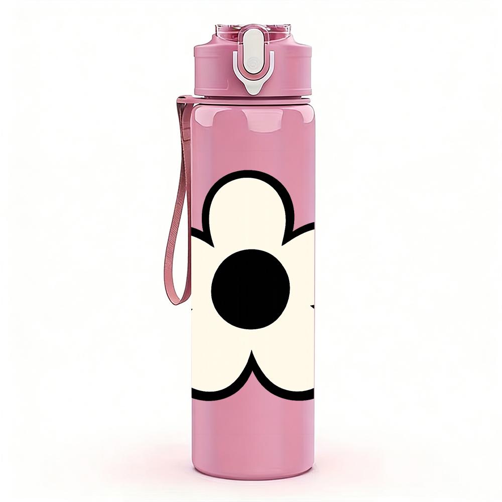 1PC Simple Five Petal White Flower 750ml Color Plastic Sports Water Bottle Leakproof Flip Straw Lid For Sports Office Home Use