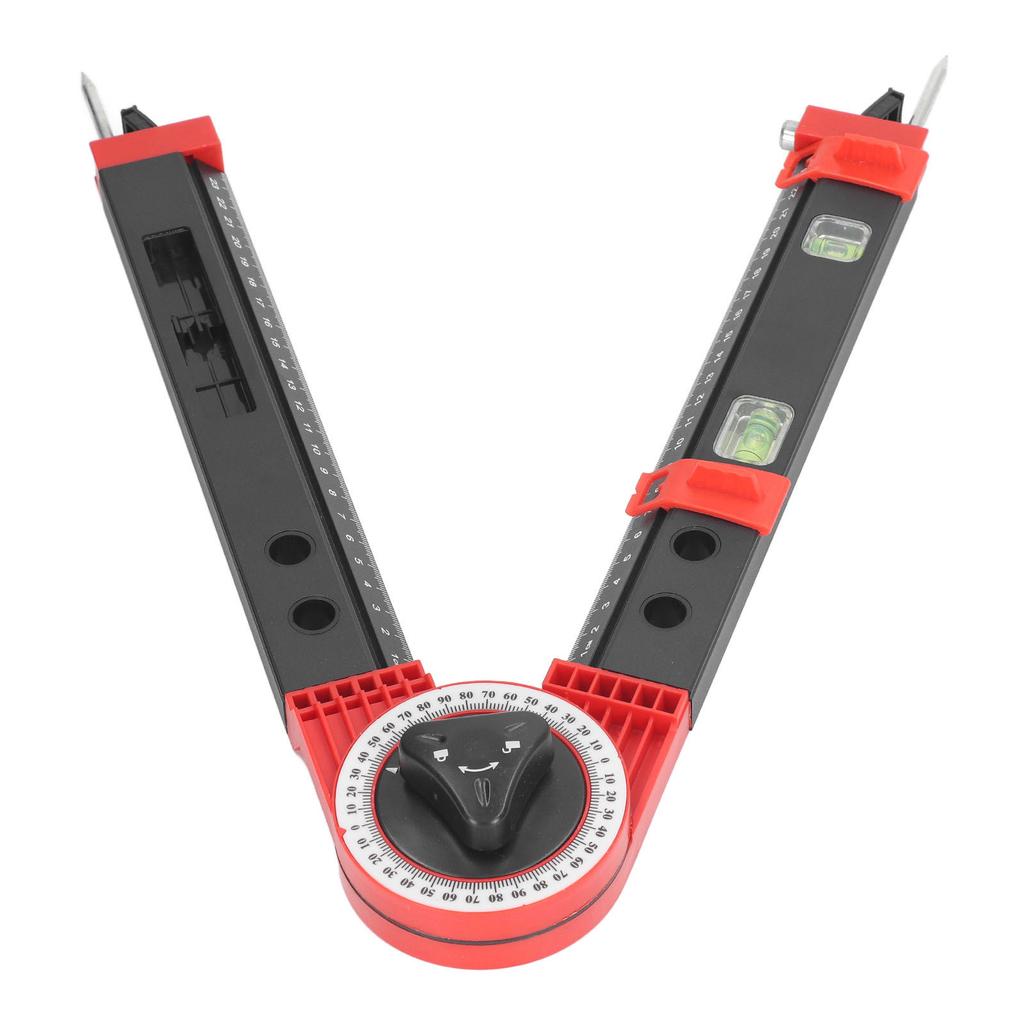 Miter Saw Protractor Metal Angle Measurement Finder Gauge Cutting Guide Tool with Bubble Level Black Red