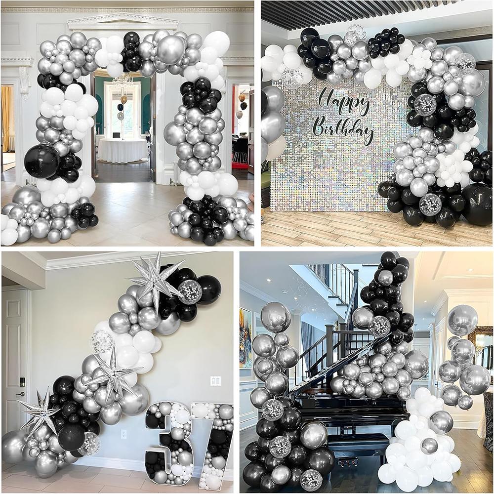 Black White Balloons Garland Metal Silver Confetti Ballon Arch Kit Graduation Birthday Party New Year Eve Home Party Decoration