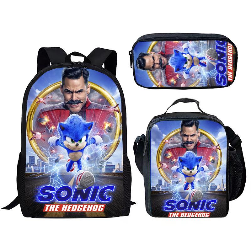 Source Sonic Schoolbag Three-Piece Set Elementary School Bag Anime Cartoon Schoolbag Men'S And Women'S Backpack