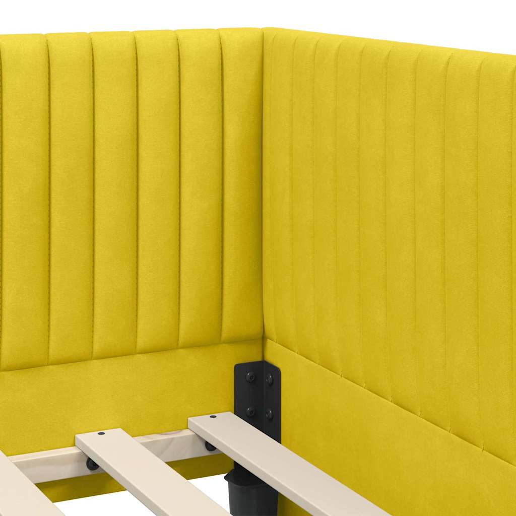 L shaped bed frame with headboard yellow 80 cm x 200 cm velvet