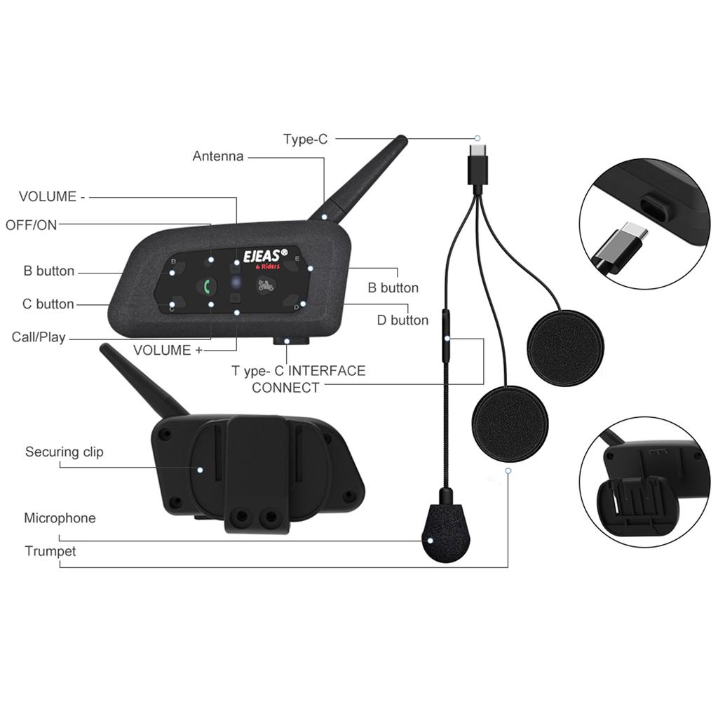 EJEAS V6 Pro Мотоциклетный шлем Домофон 1200M Дуплексная гарнитура для переговорной связи для верховой езды рация для