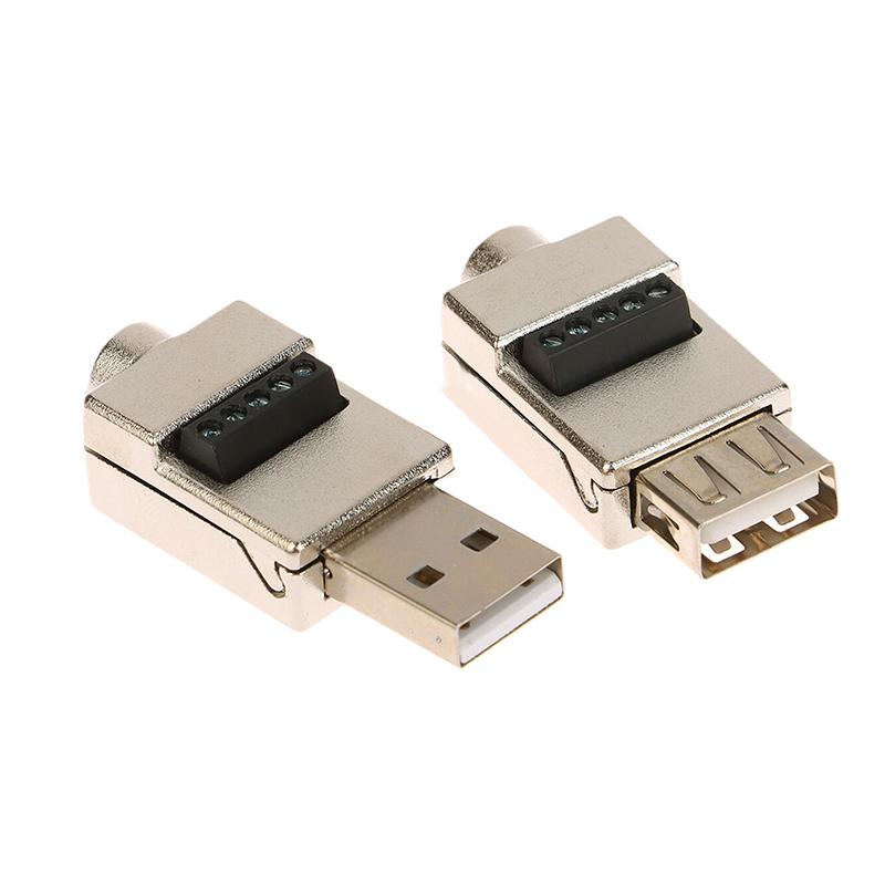 1 шт. Металлический корпус USB 2.0 Male Female для телефона, клавиатуры, мыши, Быстрая зарядка, Проводной разъем, Беспаечный штекер USB, Клемма для DIY-монтажа