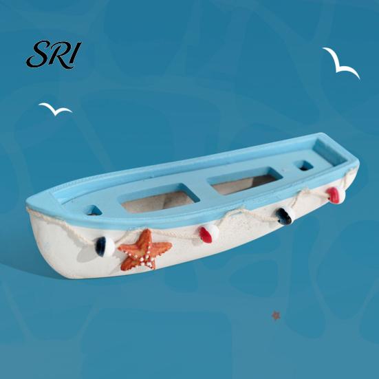 Study Room Nautical Decor Handmade Ocean Wooden Boat Model Rustic Beach Style Canoe Window Display Sailboat Figurine Themed Tabletop Ornament