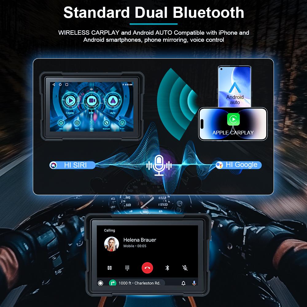 6,25-дюймовый навигационный экран для мотоцикла, беспроводной CarPlay, Android Auto, мотоциклетный GPS, мотоциклетный двойной DVR-монитор, усилитель, TPMS (опционально)