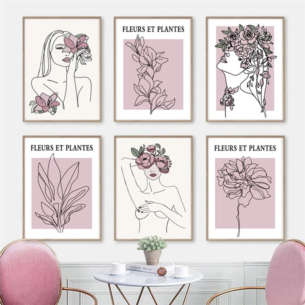 Абстрактные линии, сексуальная женщина, настенное искусство, цветы, плакаты с цитатами и принты, холст, картина для гостиной, украшение, домашний декор, изображение
