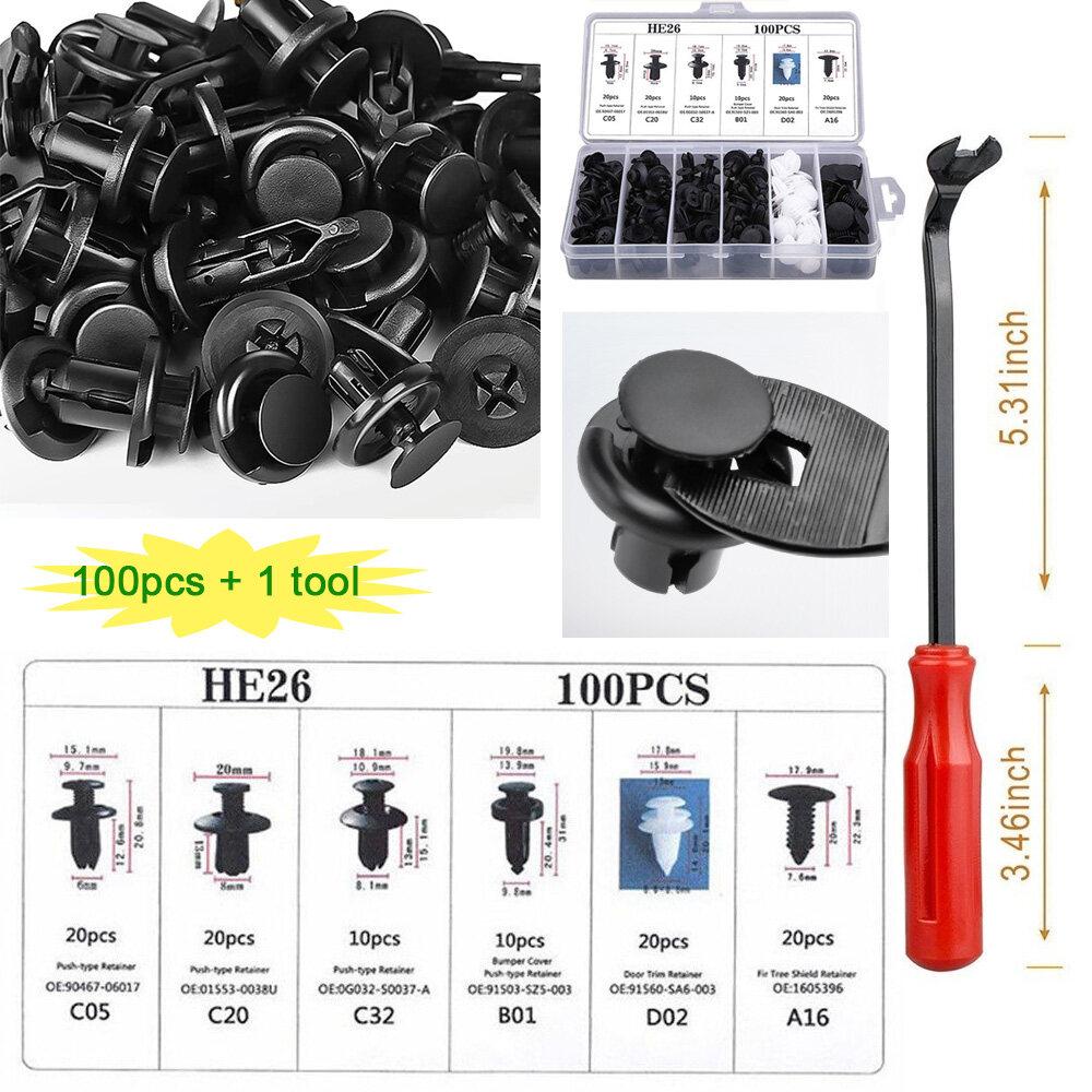 100 PCS Car Retainer Clips Black Expanding Screw Auto Fastener Bumper Clip Mixed Car Fender Panel Plastic Rivet Fasteners Push Pin Clips