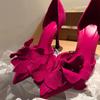 2025 Spring Rose Red Flower Decorative High Heels Sexy Style French Pedal Stiletto Pointed Sandals Women