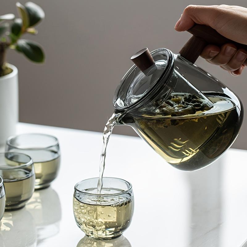1 шт./1 комплект, стеклянный чайный сервиз, чайник, 530 мл/17,9 унций, чашка для чая, 90 мл/3 унции, чайник с деревянной ручкой, бытовой высокотемпературный чайник, чайник, идеально подходит для