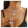 2Pcs/Set Women Wedding Jewelry Set Waterdrop Shape Shining Faux Crystal Choker Necklace Dangle Earrings Set
