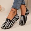 Women Flats 2024 New Round Toe Flat Shoes for Women Plus Size Shallow Sneakers Women Knitting Plaid Print Walking Loafers Shoes