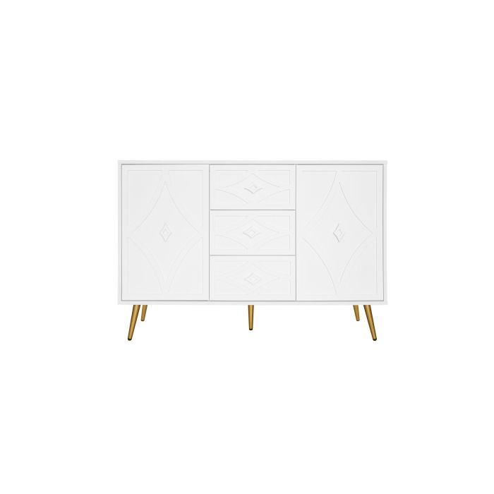 Buffet - MUVOE - Élégant à motif diamant - 3 tiroirs - 2 portes - Pieds dorés