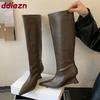Модная вечеринка Женские ботфорты до колена Обувь слипоны Модные остроносые Элегантные женские длинные современные сапоги Женские туфли лодочки Обувь на танкетке