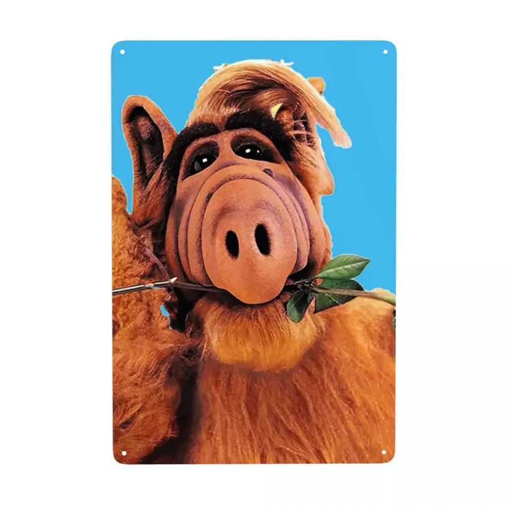 Инопланетная форма жизни ALF Мем Металлическая табличка Ретро Научная фантастика ТВ Жесть Декоративные знаки Таблички Паб Кафе Двор Мужская пещера Бар Настенный декор