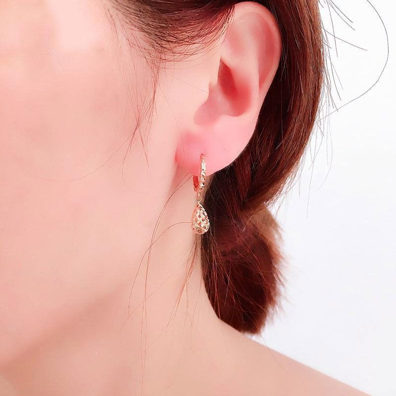 Purple Gold Hollow Water Drop Earrings Personality Temperament Foreign Gas Plated Rose Gold Color Gold Earrings