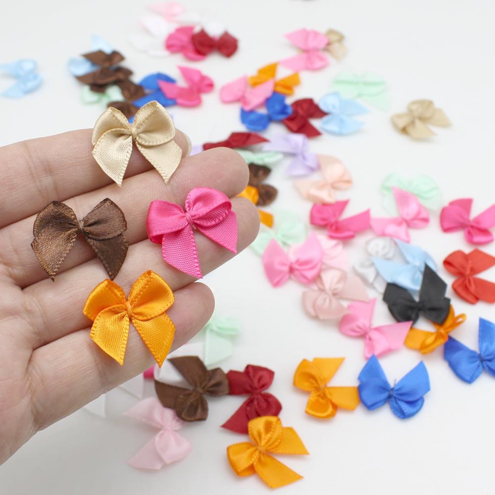 50 or 100pcs 25mm Colourful Ribbon Bows Small Size Polyester Satin Ribbon Bow Flower DIY Craft Decoration