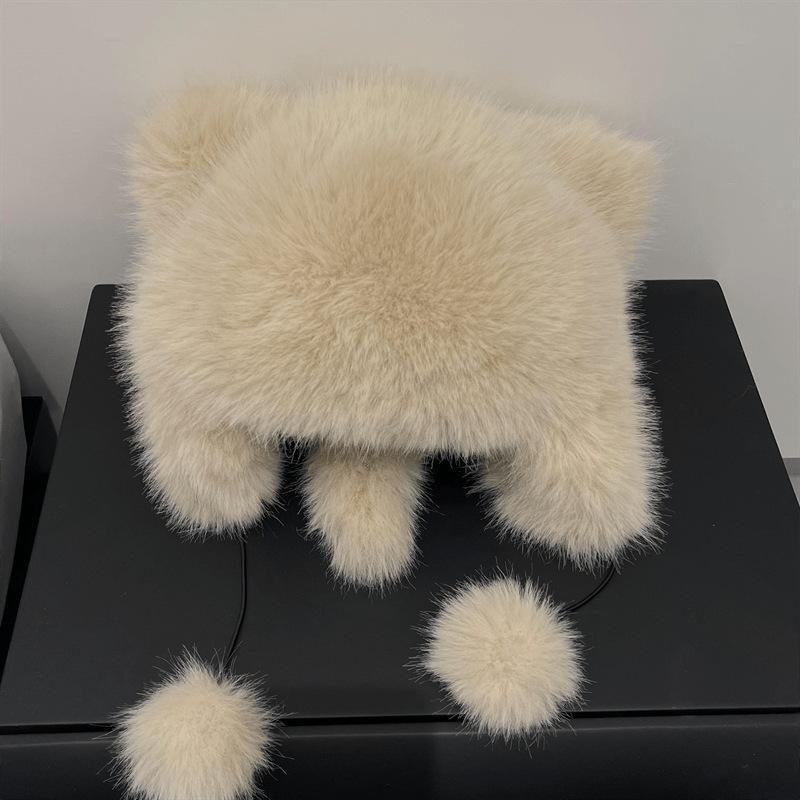 Y2K Winter New Style Fox Fur Bomber Hat with Thickened Earmuffs for Women Paternity Raccoon Ear Caps