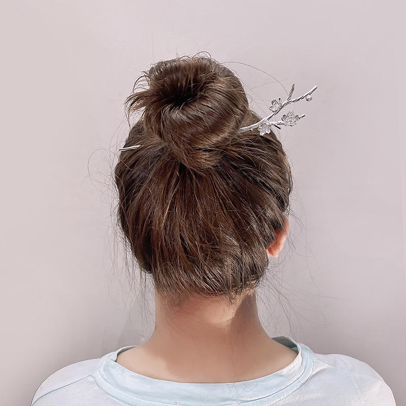 Национальный тренд Металлическая заколка для волос с цветком сливы, цветком, цветком, цветком и жемчугом, ретро, с цветком персика, для затягивания волос на затылке, головной убор для ханьфу