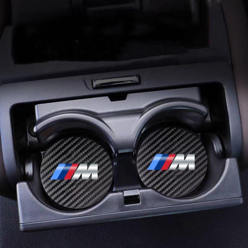 BAUVK1 2Pcs Car Waterproof Coaster Non Slip Water Cup Pad Mat For BMW M Performance G30 G32 G01 G02 G05 G06 G07 G26 F40 F20 E60 F10 E39