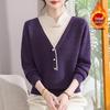 Mom's Stylish Improved Cheongsam Top: Middle-Aged Women's Velvet-Thickened Winter Sweater