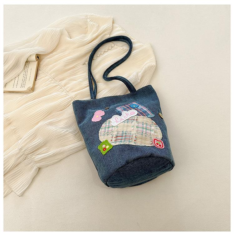 Портативная джинсовая сумка-ведро женская сумка для обеда с вышивкой уличная сумка через плечо большая сумка