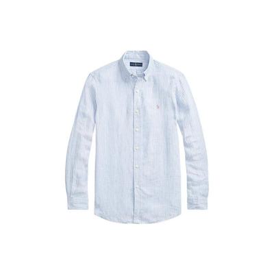 Polo Ss22 Рубашка мужская с полосатым воротником поло, однобортная, с длинным рукавом, светло-голубая MNPOWOV16810525-B35