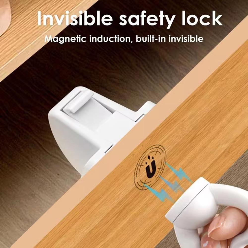 2Pcs Magnetic Cupboard Lock with Key Child Safety Lock for Kitchen Cabinets and Drawers