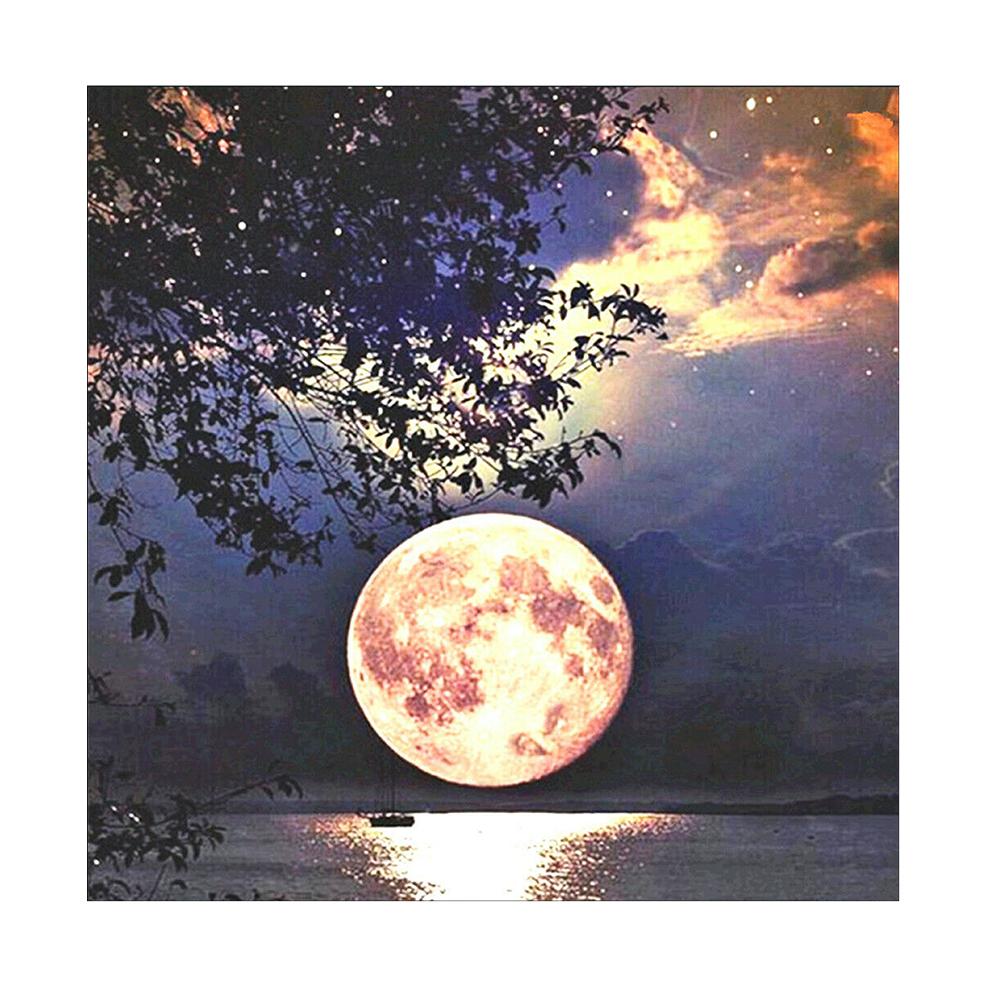 5D Diy круглая алмазная живопись пейзаж луна дерево вышивка крестиком украшение дома украшение стены подарок на праздник