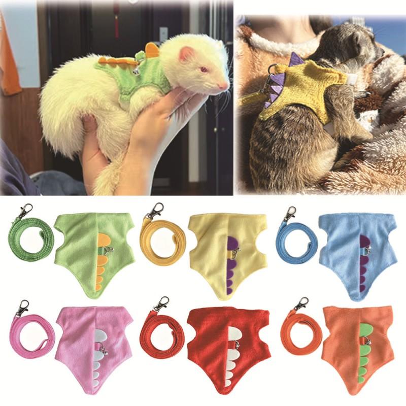 Adjustable Harness Vest Leash Ferrets Small Pets Dinosaur Design With Bell Outdoor Walking Rope