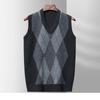 Vest Autumn and Winter New Men's V-neck Sleeveless Knitted Vest Sweater Diamond-shaped Middle-aged and Old-aged Leisure Sweater